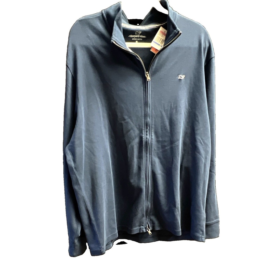 Vineyard Vines Mens XL Navy Blue Cotton Jersey Full Zip Mock Neck Jacket NWT